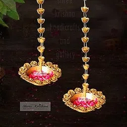 SHREE KRISHNA Handicrafts and Gallery Hanging Flower Urli Bowl for Home Decoration, Idol for Floating diyas, tealight Candles and Flowers, Office Diwali Decoration (Hanging Flower Urli, Set of 2)-picture-16