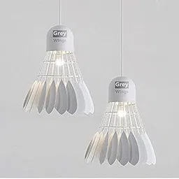 Shuttle Hanging Pendants Light E27 Holder with Bulb, White Pack of 2-40Watts , Metal image 1