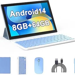 Android 14 tablet, 10 inch, 8GB RAM+64GB ROM+1TB expandable, 1.8GHz quad-core processor, 2 in 1 tablets with keyboard case and stylus pen, 5G Wifi6, camera-picture-14