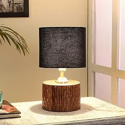 tu casa Table Lamps with Mango Wood Base & Black Cotton Shades for Home Décor, Bedrooms, Living Room, Gifting, Diwali Decoration, Dining Space, Study Room, Hall (Height- 31cm) - Bulb not Included-image-62