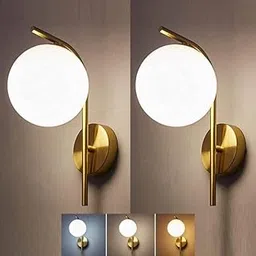 BECRAFT Modern Bedroom Wall Sconce Golden Indoor Wall Light Fixture Milky Glass Globe Wall Lamp for Bathroom Kitchen Living Room Vanity Hallway Bulb Included (One Pices Only)-image-19