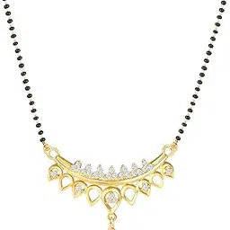 amaal American Diamond Mangalsutra for women stylish 1gm gold mangal sutra short AD CZ Pendant Necklace design jewellery for women nallapusalu chains one gram 18 inch black beads chain golden -129-picture-49