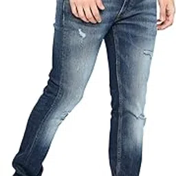 spykar Limited Edition Mid Blue Regular Fit Narrow Length Mid Rise Low Distress Premium Stretchable Denim for Men (Rover)-picture-41