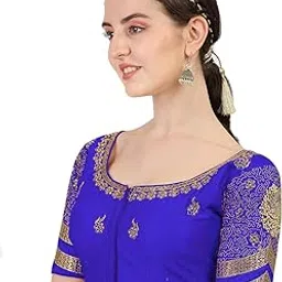 pujia mills Women's Silk Heavy Embroidery Peacock Khatli Work with Stone Work Readymade Blouse Sleeve_Type: Half Sleeve-picture-20