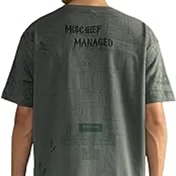 the souled store Harry Potter: Mischief Managed Men and Boys Short Sleeves Round Neck Grey Graphic Printed Vintage Wash Streetwear Drop Shoulder Oversized T-Shirt-picture-36