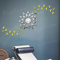 Wall1ders Sun with 10 Cut Butterflies (1.5 Feet), Mirror Stickers for Wall, Acrylic Stickers, Wall Mirror Stickers, Wall Stickers for Bedroom, Hall, Home Offices (SunSilver20ButerflyGold)-picture-48
