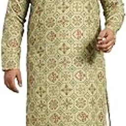sojanya PLUS (Since 1958) Men's Cotton Linen Yellow and Multi Printed Kurta and White Pyjama Set-picture-13