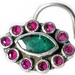 Multi Color Stone Nose Pin Wire Nose Pin in Pure 92.5 Sterling Silver For Girls And Women Marqis Shape Kishti Shape-image-26