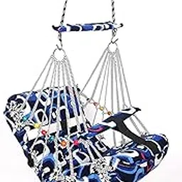 ISNLISH Baby Swing, Cotton Kids Jhula with Safety Belt, Foldable and Washable, 0-3 Years, Blue-picture-19