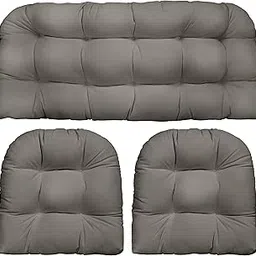RSH Décor Indoor Outdoor 3 Piece Tufted Wicker Settee Cushions 1 Loveseat & 2 U-Shape Weather Resistant ~ Choose Color (Charcoal Grey Gray, 2-21"x21" 1-44"x22")-picture-14