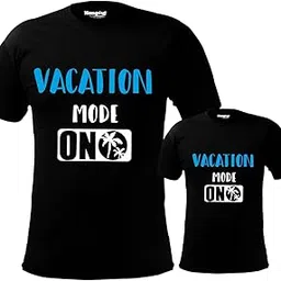hangout hub Family-Dad Son- Men's & Boy's Cotton Printed Regular Fit T-shirts (Pack of 2) Vacation Mode ON Matching Twinning Tees-picture-11