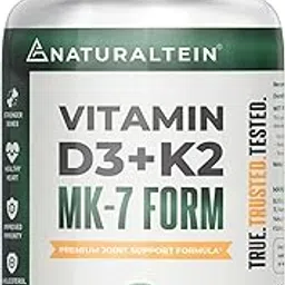 NATURALTEIN Vitamin K2 + D3 Unflavoured (60 Tablets) | 600 IU Plant-Based Vitamin D3 & 55 mcg Vitamin K2 | Boosts Calcium Absorption, Muscle Strength & Nervous System-picture-16