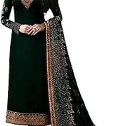 miss ethnik Women's Green Georgette Semi Stitched Top With Unstitched Santoon Bottom and Faux Georgette Dupatta Embroidered Straight Kurta Dress Material (Pakistani Salwar Suit) (SF-R-976-Green)-picture-17