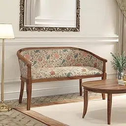 Urban Ladder Florence Loveseat 2 Seater in Teak Finish with Calico Floral Retreat Fabric Colour-image-21