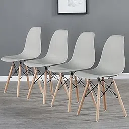 Finch Fox Style Modern Dining Armless Molded ABS Plastic Side Chair with Wood & Black Accents Iconic American Mid-Century Styling Light Grey Color (Set of 4) image 1