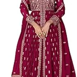 shampysky Women's Faux Georgette Stitched Top with Stitched Bottom and Dupatta Full Sleeve Embroidered Anarkali Kurta (SSW-1148)-picture-52
