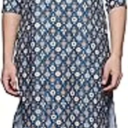 indo era Men's Cotton Printed Festive Straight Long Kurta (MKT0BL1233_Blue_Ready to Wear_S to 2XL-Size)-picture-13