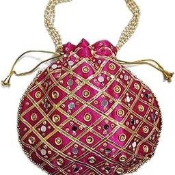 CRAFTY WHEELSFancy Potli Pouch, Clutch For Women's Ethnic Wear, Batwa Bag With Handle For Gift Packing/Accessories/Bridal Wear/Fancy Purse-image-96