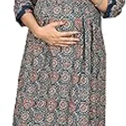 negen Cotton Maternity Dresses for Women with Feeding Zip - Floral Breastfeeding Maternity Gown Kurti for Pregnant Women - Nursing Pre and Post Pregnancy Wear-picture-10
