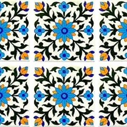 Shiv Kripa Blue Pottery Home Décor, Moroccan Pottery Ceramic Handmade Wall Tiles 6 x 6 Inch Set of 6 Tiles (White & Multi) image 1