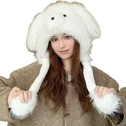 FashionIO® - Faux Fur Bunny Beanie Hats for Women Cute Rabbit Beanie Winter Cap Mom Kids Warm Skull Cap Y2K Slouchy Hat-image-96