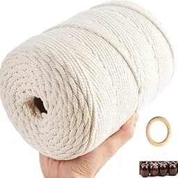 VMPS | Twisted Cotton Cord/Dori/Dhaga Thread (100 Meters, 5 MM) for Cord DIY and Other Projects (Off Color White) with 1 Wooden Ring and 4 Wooden Beads for Craft Projects.-image-9