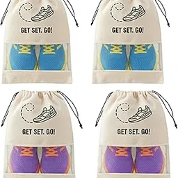 Eco Travel Shoe Bags with Transparent Window, 220GSM Lightweight Drawstring Storage Organizers, Breathable Cotton for Gym, Travel (Pack of 4)-picture-50