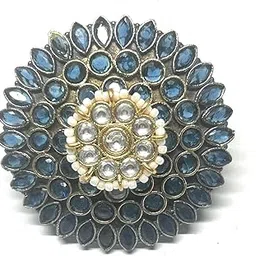 Vintage Style Floral Brooch Pin, Blue Crystal and Pearl Design, Antique Gold Finish cocktail ring-picture-32