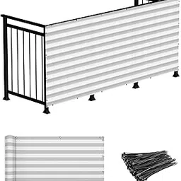3' x 12', Grey/White Strips: Windscreen4less Deck Privacy Screen for Backyard, Patio, Balcony, Pool, Porch, Railiing, Gardening, Fence Shield Rails Protect-image-19