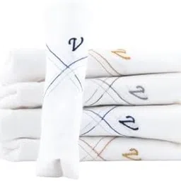 Men's Initial Monogram (A-Z) Embroidery 100% Pure Cotton Handkerchief | White Base With Colored Border | Handkerchiefs For Men Cotton Soft - (Pack of 5)-image-74