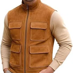 urbanhides Elite Pelt Cowboy Style Tan Suede Leather Vest for Men | Men's Leather Vest, Tan Leather Vests, Suede Vests, Regular Fit, Four Pockets-picture-50