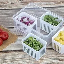 LEELICHI Refrigerator Storage Container 4 Compartment Stackable Airtight Food Organizer Box with Drain Tray for Kitchen, Fridge, Freezer, Fruits, Vegetables, Snacks-picture-19