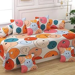TYLORSTYLE® Soft Glace Cotton Designer Printed Diwan Set, 1 Single Bedsheet, 2 Bolster Covers, 5 Cushion Covers (Mutli Smiley, Standard) - 8 Piece-picture-17