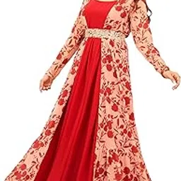janasya Women's Georgette Floral Printed Embroidered Belted Dress with Jacket-picture-20