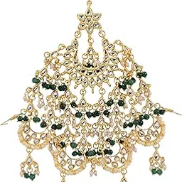 jewellity Green Kundan Golden Passa/Paasa/Jhumar/Jhoomar Traditional/Ethnic/Wedding/Nikaah/Hair Jewellery/Hair Accessory for Girls/Women PK-5238-picture-48