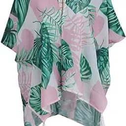 the style sutra Women's Beach Cover Up Kimono Cardigan Tropical Leaves Blouse Shawl Top M | Womens Clothing |Tops & Blouses-picture-45