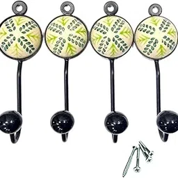 Amoorcart Wall Door Hook Bathroom Cloth Hanger for Hanging Keys Towel Clothes-Ceramic Metal Hook-Kitchen Wall Hooks-Heavy Duty Iron-with Fixing Screws-Set of 4-10cm Height - Panache-picture-43