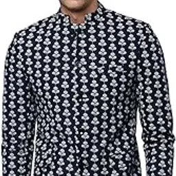 showoffff SHOWOFF Men's Mandarin Collar Printed Navy Blue Open Front Blazer-SOBLZ-296_NavyBlue_XL-picture-30