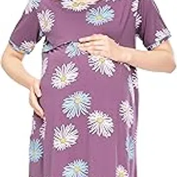 ZEYO Women's Cotton Night Dress Floral Printed Maternity & Feeding Short Nighty Night Gown 5809-picture-24