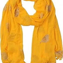 youthquake Golden Patti Embroidered Work Chiffon Dupatta for Womens & Girls with Jaalar Lace-picture-48