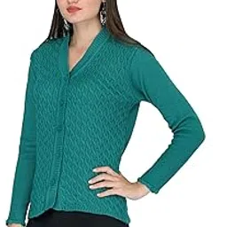mont connett Women Woolen V-Neck Self Design Cardigan Heavy Daffodil Fabric Cardigan Winter Wear Pure Wool Cardigan Sweater for Women Free Size Long Cotty Fully Warm Cardigans-picture-17