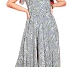 creative sala & banevi Women's Floral Print Long Georgette Kurti Gown with V-Neck and Flared Short Sleeves-picture-50