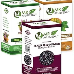 MR Ayurveda Jamun Seed Powder, Indigo Powder and Henna Powder - Set of 3 (300 Grams)-image-55