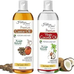 HillDews Castor oil (100 ml) and Virgin Coconut oil (VCO)(100 ml) Combo - Cold Pressed - Moisturizes the Skin and Promotes soft and Shiny Hair-picture-30