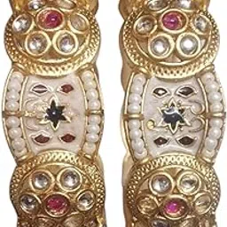 Santosh Enterprise Traditional Meenakari Gold Plated Pearl Bangles, Ruby and Crystal Studded, Set of 2-picture-34