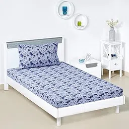 Amazon Brand - Solimo Blissful Blue 144 TC 100% Cotton Single Bedsheet with 1 Pillow Covers, Aqua Blue-picture-27