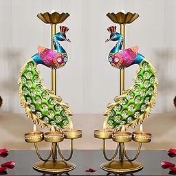 Elegant Metal Peacock Candle Holder - Perfect Home Decoration Diwali, Intricate Design Tealight Candle Holders for Home Diwali Decor, Handpainted Tealight Candle Holder (Double Side)-image-70