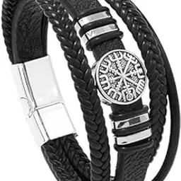 karishma kreations Mens Leather Bracelets Fashion All-Match Multi-Layer Braided Bracelets Scripture Compass Devil Eye Fashion Leather Bracelet for Girls and Boys-picture-52