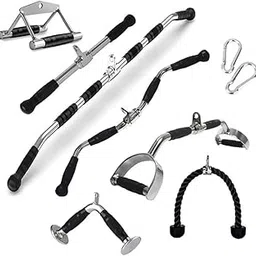 Multi Gym Cable Attachment Combo Set for Lat Pulldown & Rowing Machine Includes Lat Bar V-Bar Tricep Rope Curl Bar Row Handle D Handle & Clips Home Gym Kit-picture-24