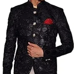 wintage Men's Emroidered Velvet Green Bandhgala image 1